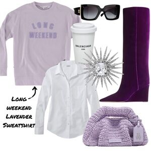 Long Weekend Lilac Monochromatic Chenille Letter Sweatshirt Shiraleah